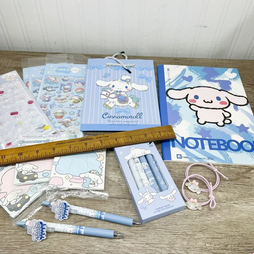Sanrio Cinnamoroll Stationery Set Notebook Pens Stickers Memo Pads Hair Ties Lot